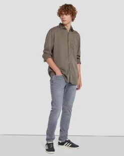 7 For All Mankind Tencel Shirt In Grey -7 For All Mankind 7MSFMW01 GRY 6