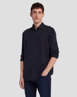 7 For All Mankind Tencel Shirt In Navy