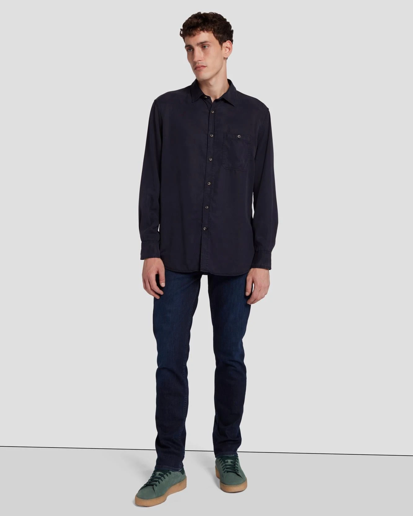 7 For All Mankind Tencel Shirt In Navy 4 7 For All Mankind Tencel Shirt In Navy - Image 2