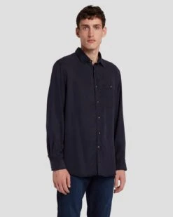 7 For All Mankind Tencel Shirt In Navy 10 7 For All Mankind Tencel Shirt In Navy -7 For All Mankind 7MSFMW01 NVY 3