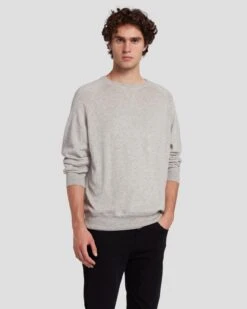 7 For All Mankind Wool Blend Crewneck In Heather Grey