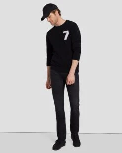 7 For All Mankind Cashmere Wool Instarsia Crewneck In Black -7 For All Mankind 7MSHMY23 BLK 6