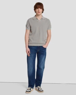 7 For All Mankind Textured Sweater Polo In Cloudy Grey -7 For All Mankind 7MSMMH26 GRY 6