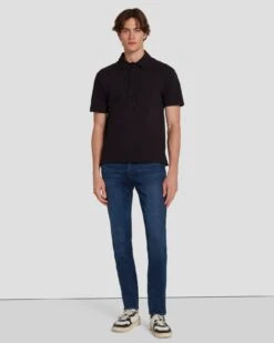 7 For All Mankind Pique Knit Polo In Black 10 7 For All Mankind Pique Knit Polo In Black -7 For All Mankind 7MSMMM35 BLK 1