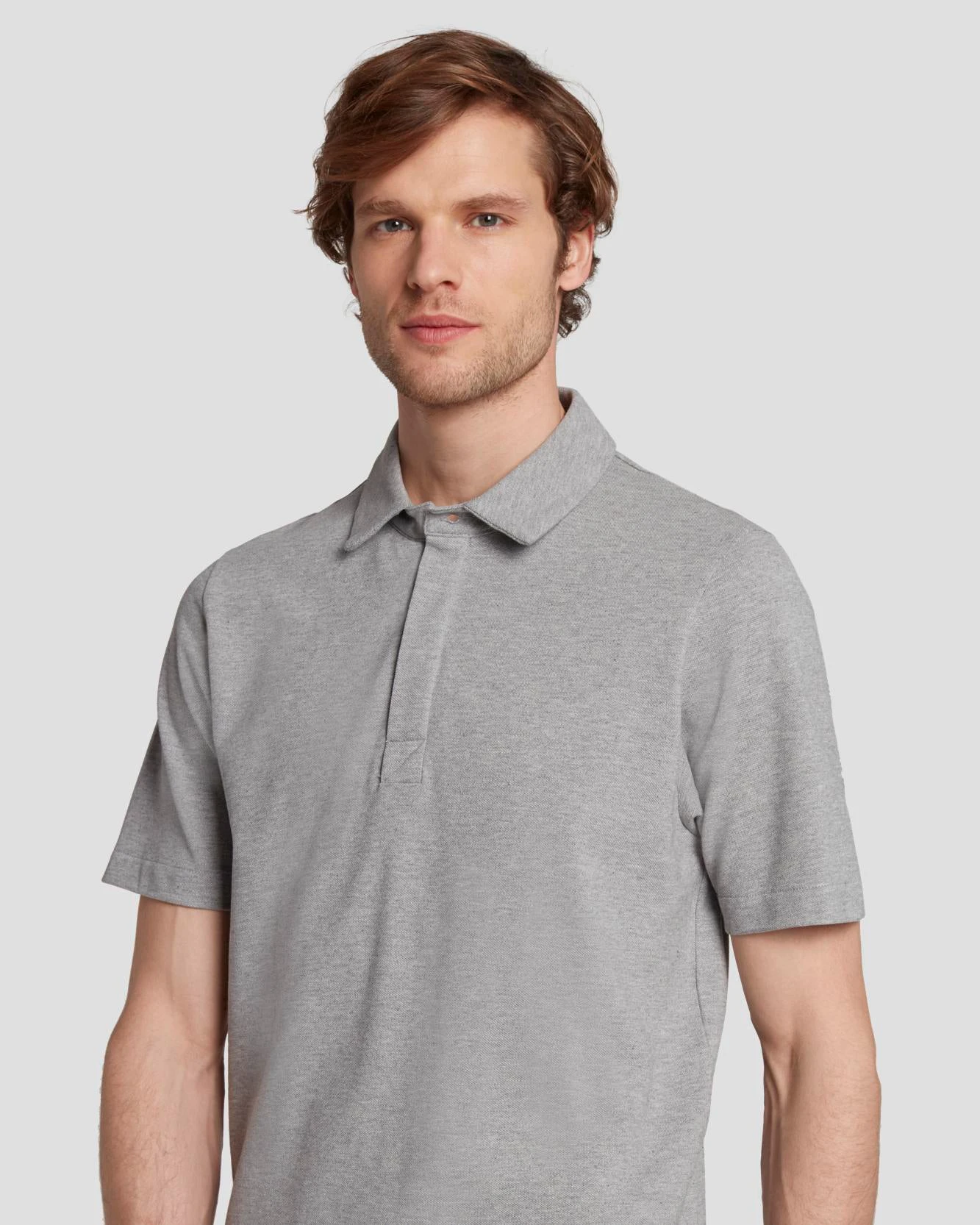 7 For All Mankind Pique Knit Polo In Heather Grey 5 7 For All Mankind Pique Knit Polo In Heather Grey - Image 3