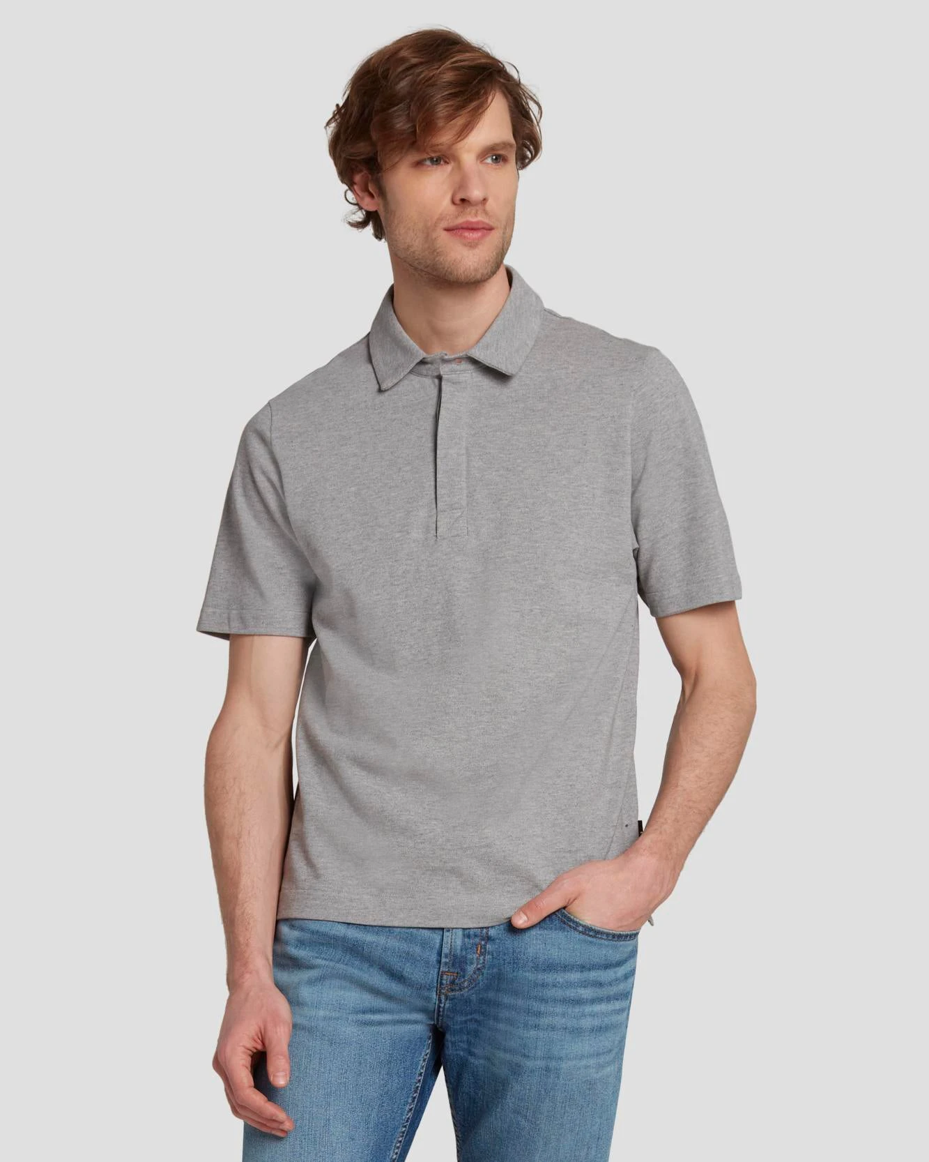 7 For All Mankind Pique Knit Polo In Heather Grey 7 7 For All Mankind Pique Knit Polo In Heather Grey - Image 5