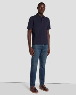 7 For All Mankind Pique Knit Polo In Navy 10 7 For All Mankind Pique Knit Polo In Navy -7 For All Mankind 7MSMMM35 NVY 1
