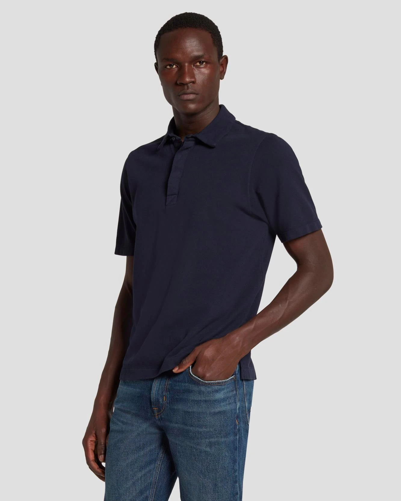 7 For All Mankind Pique Knit Polo In Navy 8 7 For All Mankind Pique Knit Polo In Navy - Image 6
