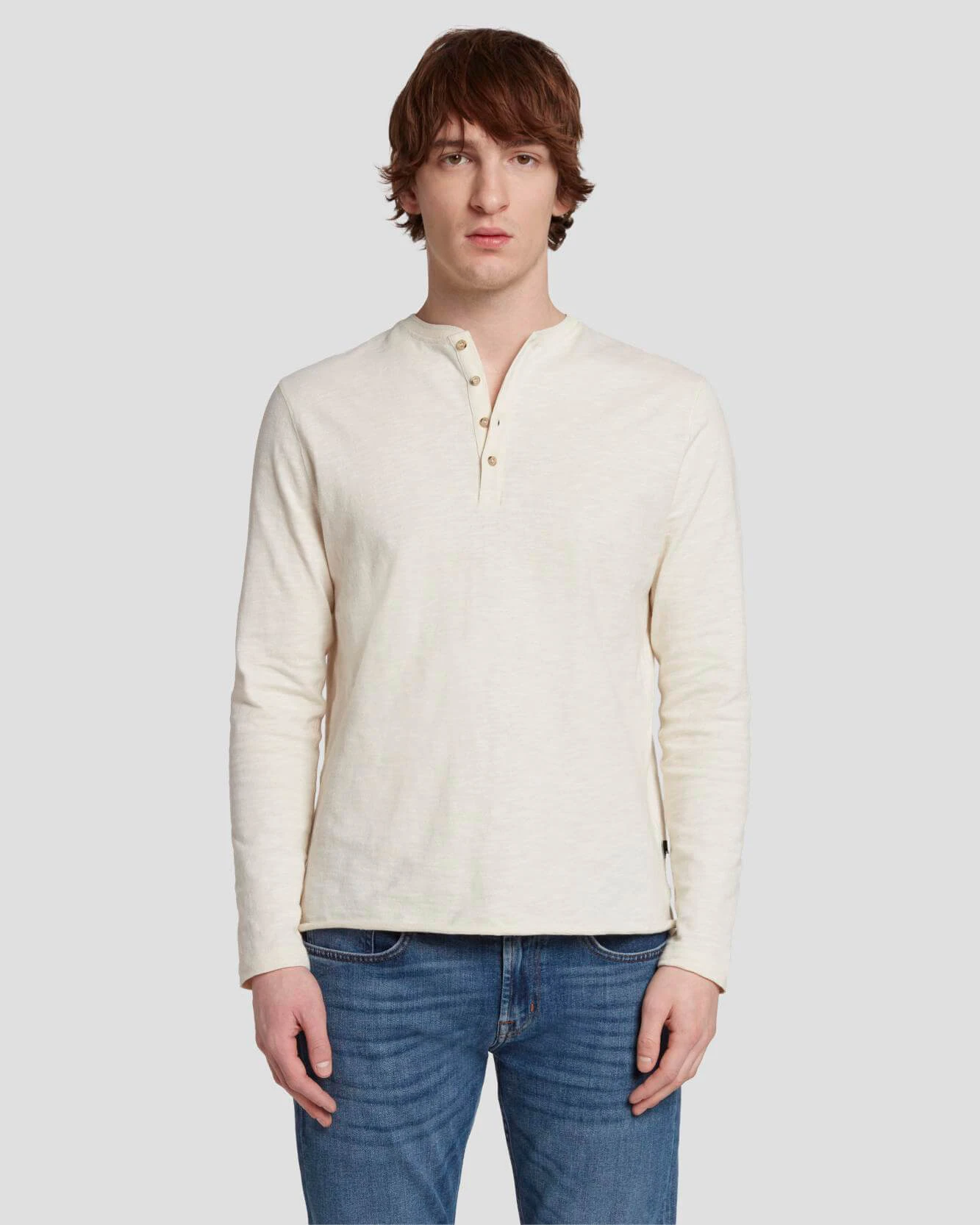 7 For All Mankind Long Sleeve Henley In Dover White 3 7 For All Mankind Long Sleeve Henley In Dover White