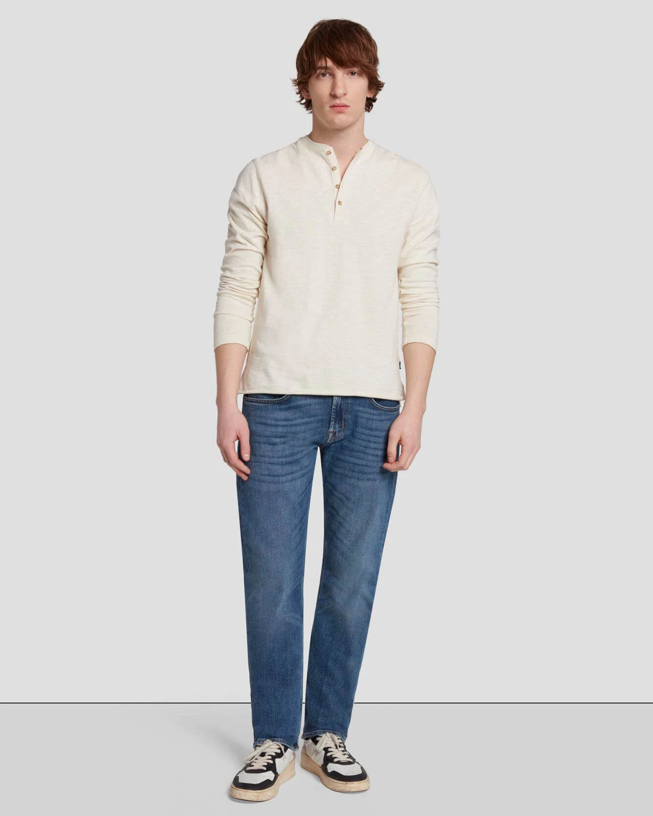 7 For All Mankind Long Sleeve Henley In Dover White 5 7 For All Mankind Long Sleeve Henley In Dover White - Image 3