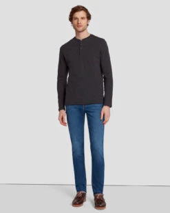 7 For All Mankind Long Sleeve Henley In Naval Blue -7 For All Mankind 7MSPMH37 NVB 3