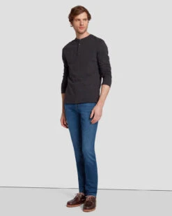 7 For All Mankind Long Sleeve Henley In Naval Blue -7 For All Mankind 7MSPMH37 NVB 6