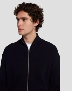 7 For All Mankind Luxe Performance Zip Sweater In Navy -7 For All Mankind 7MSWMH14 NVY 3