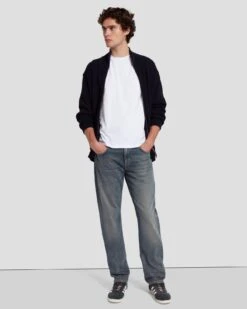 7 For All Mankind Luxe Performance Zip Sweater In Navy -7 For All Mankind 7MSWMH14 NVY 6