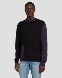 7 For All Mankind Merino Patchwork Sweater In Navy