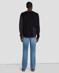 7 For All Mankind Merino Patchwork Sweater In Navy -7 For All Mankind 7MZHMH12 NVY 4