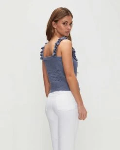 7 For All Mankind Crochet Front Tank In Denim Blue -7 For All Mankind 7N005C72 DNB 04