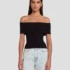 7 For All Mankind Off The Shoulder Ribbed Top In Black -7 For All Mankind 7N116F23 BLK 1