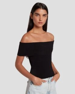 7 For All Mankind Off The Shoulder Ribbed Top In Black 10 7 For All Mankind Off The Shoulder Ribbed Top In Black -7 For All Mankind 7N116F23 BLK 3
