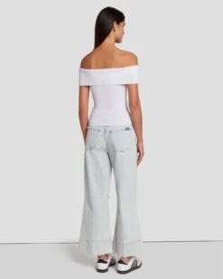 7 For All Mankind Off The Shoulder Ribbed Top In Bright White -7 For All Mankind 7N116F23 BRW 4