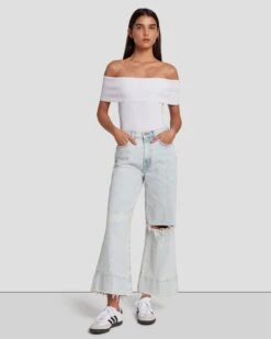 7 For All Mankind Off The Shoulder Ribbed Top In Bright White -7 For All Mankind 7N116F23 BRW 6