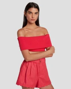 7 For All Mankind Off The Shoulder Ribbed Top In Geranium -7 For All Mankind 7N116F23 GER 5