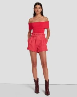 7 For All Mankind Off The Shoulder Ribbed Top In Geranium -7 For All Mankind 7N116F23 GER 6