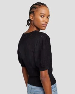 7 For All Mankind Short Sleeve Crochet Sweater In Black -7 For All Mankind 7N118C72 BLK 4