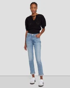 7 For All Mankind Short Sleeve Crochet Sweater In Black -7 For All Mankind 7N118C72 BLK 6