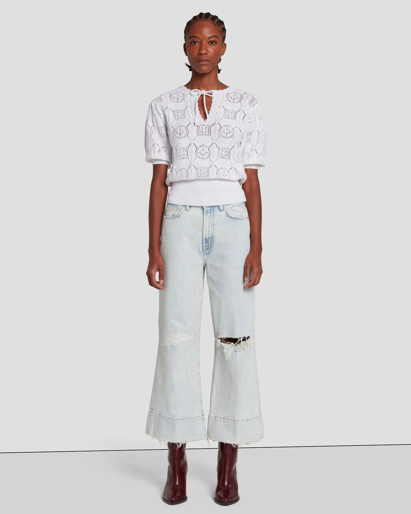 7 For All Mankind Short Sleeve Crochet Sweater In Bright White 8 7 For All Mankind Short Sleeve Crochet Sweater In Bright White - Image 6