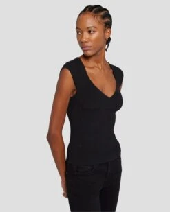 7 For All Mankind Sweetheart Rib Top In Black -7 For All Mankind 7N119D35 BLK 3