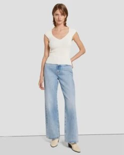 7 For All Mankind Sweetheart Rib Top In Cream -7 For All Mankind 7N119D35 CRM 2