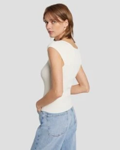 7 For All Mankind Sweetheart Rib Top In Cream -7 For All Mankind 7N119D35 CRM 3