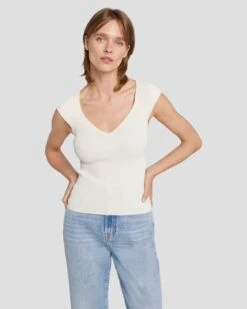 7 For All Mankind Sweetheart Rib Top In Cream -7 For All Mankind 7N119D35 CRM 5