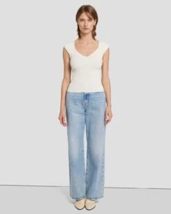 7 For All Mankind Sweetheart Rib Top In Cream -7 For All Mankind 7N119D35 CRM 6
