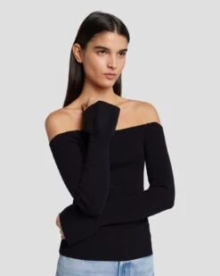 7 For All Mankind Off Shoulder Sweater In Black -7 For All Mankind 7N121F35 BLK 3