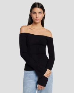 7 For All Mankind Off Shoulder Sweater In Black -7 For All Mankind 7N121F35 BLK 5