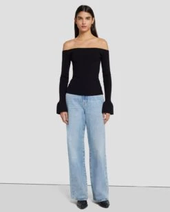 7 For All Mankind Off Shoulder Sweater In Black -7 For All Mankind 7N121F35 BLK 6