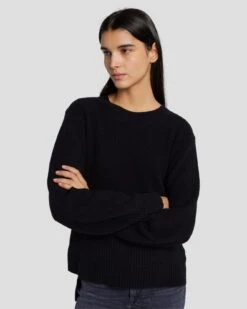 7 For All Mankind Cashmere Crewneck Sweater In Black