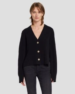 7 For All Mankind Cashmere Cardigan In Black