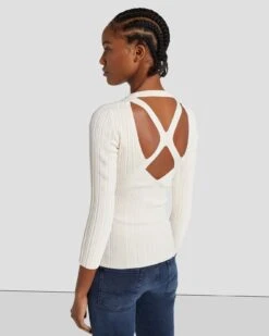 7 For All Mankind Open Back Knit Top In Cream 10 7 For All Mankind Open Back Knit Top In Cream -7 For All Mankind 7N124D35 CRM 3
