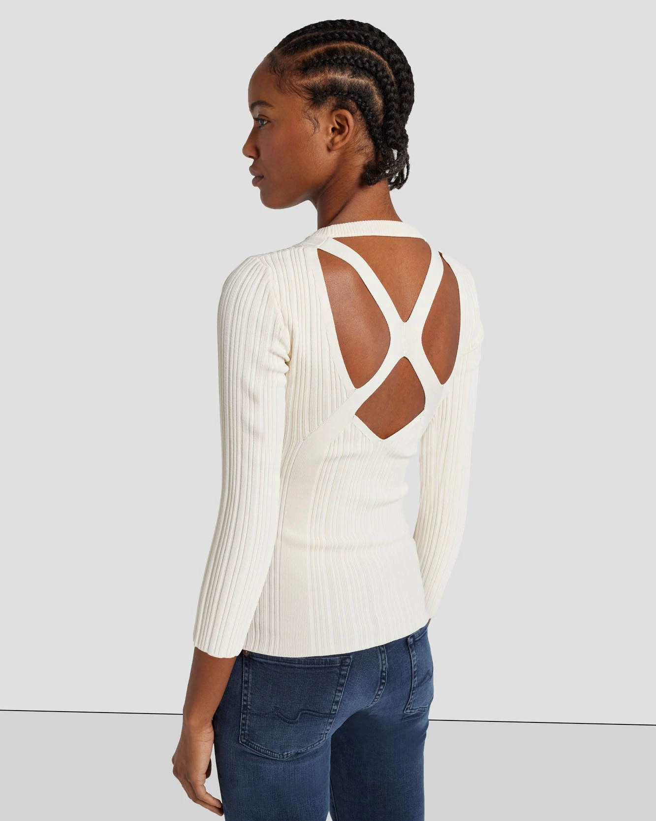 7 For All Mankind Open Back Knit Top In Cream 5 7 For All Mankind Open Back Knit Top In Cream - Image 3