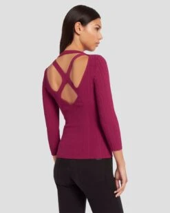 7 For All Mankind Open Back Knit Top In Raspberry -7 For All Mankind 7N124D35 RBR 6
