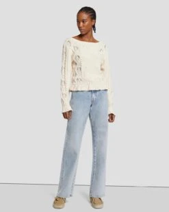 7 For All Mankind Floral Cable Knit Sweater In Cream -7 For All Mankind 7N125F46 CRM 4