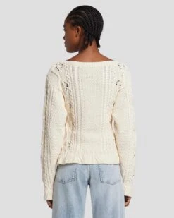 7 For All Mankind Floral Cable Knit Sweater In Cream -7 For All Mankind 7N125F46 CRM 5