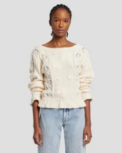 7 For All Mankind Floral Cable Knit Sweater In Cream -7 For All Mankind 7N125F46 CRM 6