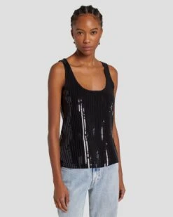 7 For All Mankind Sequin Tank In Black -7 For All Mankind 7N129F44 BLK 3