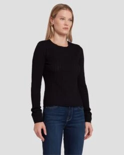 7 For All Mankind Knit Weave Top In Black -7 For All Mankind 7N132D35 BLK 2