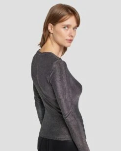 7 For All Mankind Long Sleeve Shimmer Top In Gunmetal -7 For All Mankind 7N260F40 GNM 5