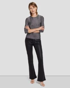 7 For All Mankind Long Sleeve Shimmer Top In Gunmetal -7 For All Mankind 7N260F40 GNM 6